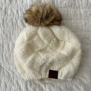 C.C. Beanie Cream Knit Pom